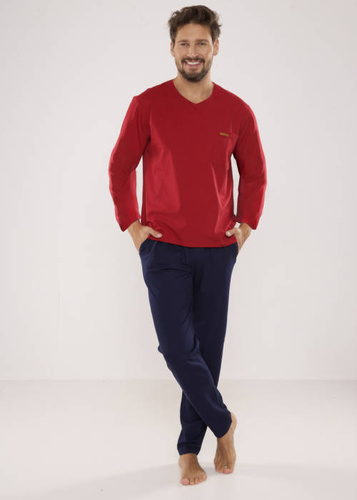 683 Kevin Forex Herren Schlafanzug - kastanienbraun - marineblau