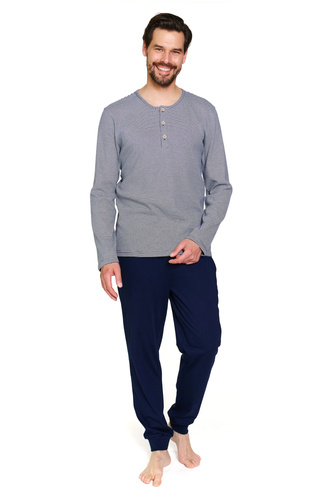 Doctor Nap 7353 – Baumwollpyjama mit Knöpfen für Herren | Polnische Produktion - Brombeere