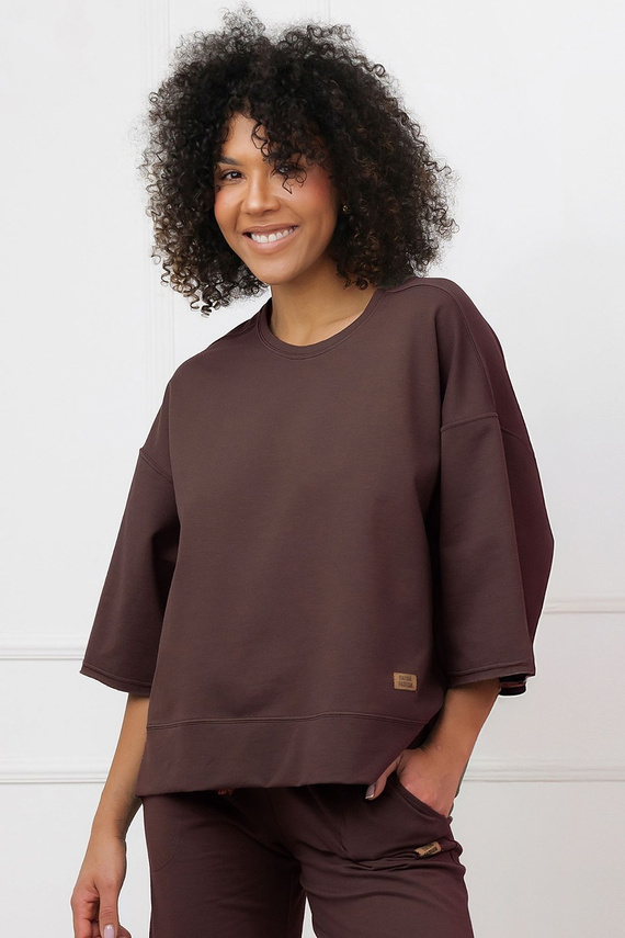 Bluza Kaori Italian Fashion 3/4-Arm Baumwolle Elastan - Braun