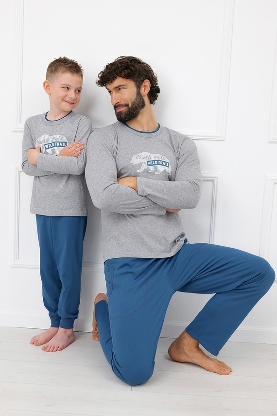 Gordo Herren Schlafanzug - klassische Baumwolle, Poloshirt und Hose mit Taschen Italian Fashion - melange