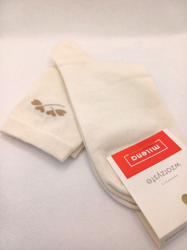 Milena 0200-178 – Damen-Baumwollsocken mit kleinem Muster und Lurexfaden | Polnische Produktion – naturfarben