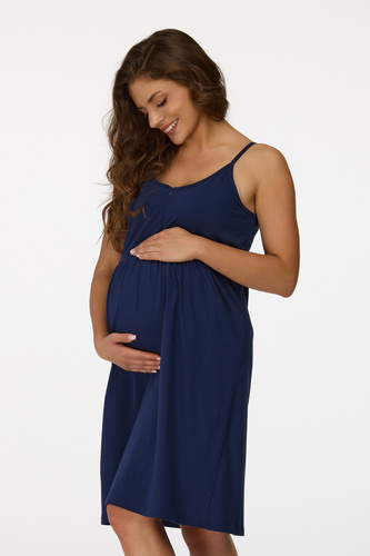 Ja. 25 Senizo Umstandsnachthemd, Marineblau – 100 % Baumwolle, Reißverschluss zum Stillen, Träger