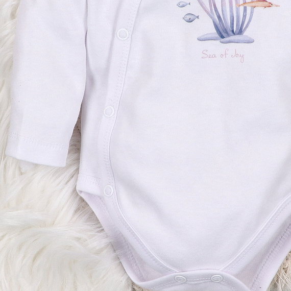 ABN-5472 Underwater World Nini Langarm-Wickelbody weiß – Bio-Baumwolle, für Babys