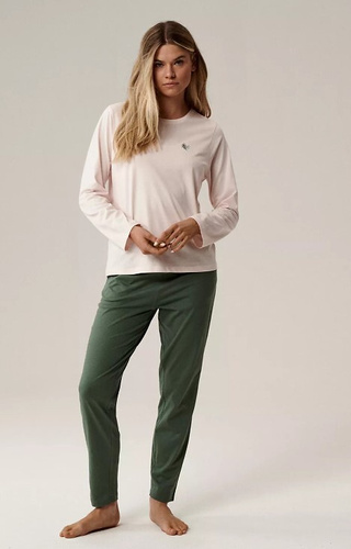 NLP-498 Atlantic rosa-grün – Baumwollpyjamas, lange Ärmel und Hosen für Damen