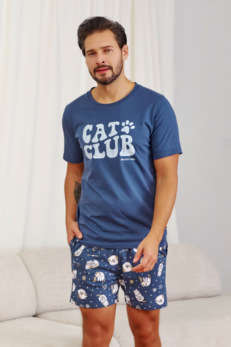 7204 „Cat Club“ Doctor Nap Herren-Pyjama – tiefblau