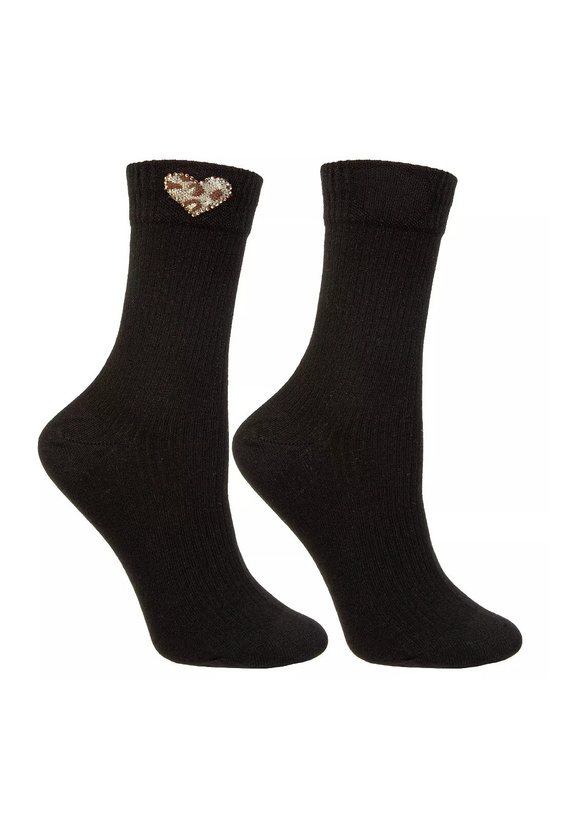 Damen-Socken Moraj CSL250-941 aus Baumwolle, gerippt, mit Herz und Leopardenmuster