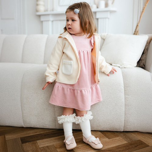 Fluffy Tails Eevi Samtkleid – rosa, mit Rüschen an den Schultern