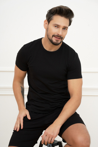 Ikar Herren Kurzarm-T-Shirt Italian Fashion - schwarz