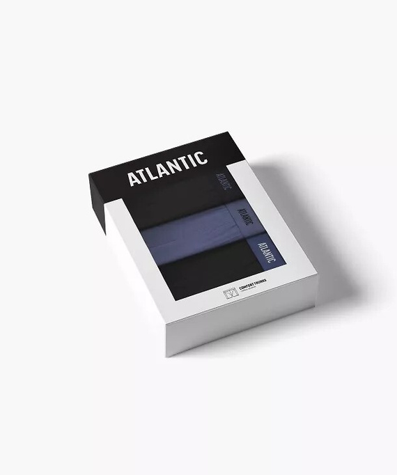 Herrenboxershorts Atlantic 3MH-0177 A3 3er-Pack schwarz-denim – aus Baumwolle, lange Beinlänge