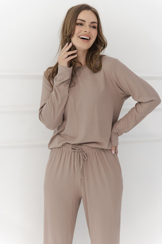 Damen-Pyjama Taro Marilla 3621 Viskose Ripp Langarm cappuccino