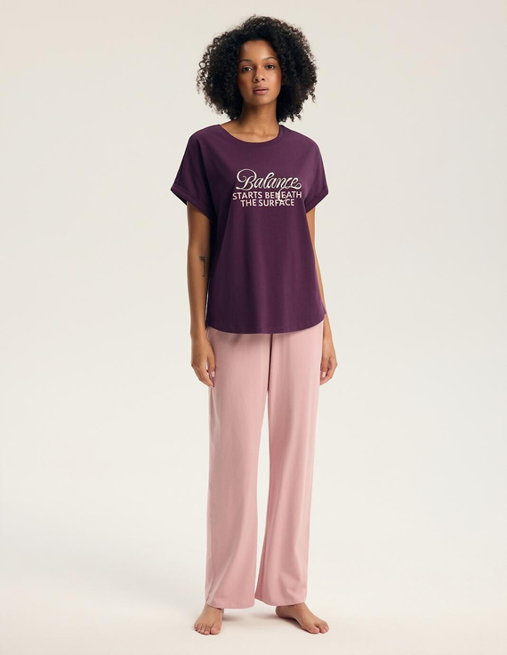 Henderson Galla 45445 Damen-Pyjama 100% Baumwolle Lange Hose lila-altrosa
