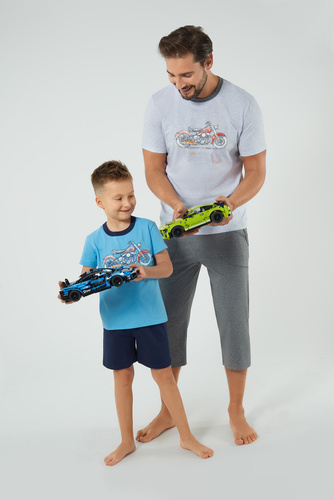 Junak Boy's kurzärmelige Pyjamas, Shorts Italian Fashion - blau/grün