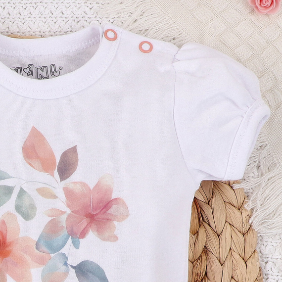 ABN-5418 Bunte Blumen Kurzarm-Body aus Bio-Baumwolle Nini weiß