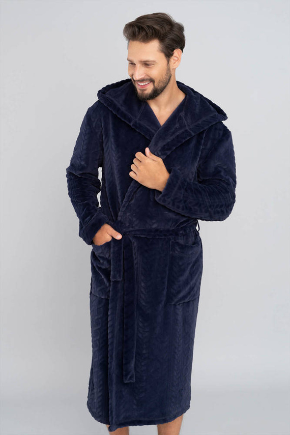 Zygmunt Herren Bademantel mit Kapuze Italian Fashion - navy blue 