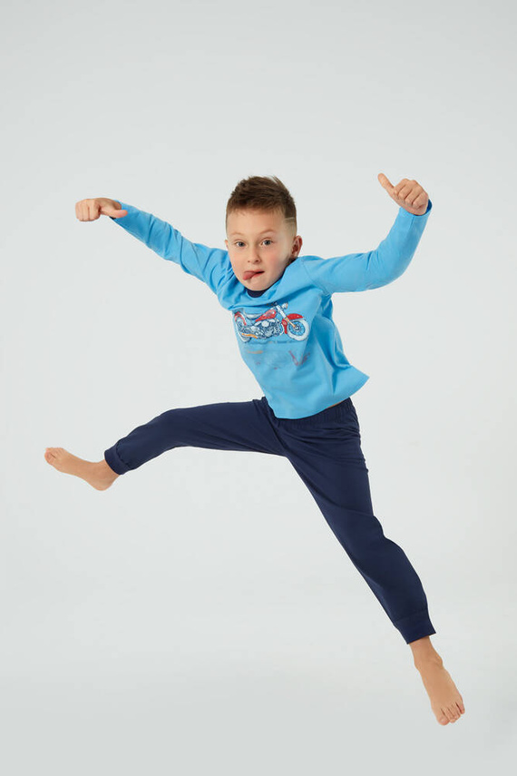 Junak Pyjamas für einen Jungen lange Ärmel und Hosen Italienische Mode - blau/grün