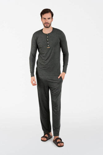 Amigo Herren Schlafanzug mit langen Ärmeln, lange Hose Italian Fashion - dark melange