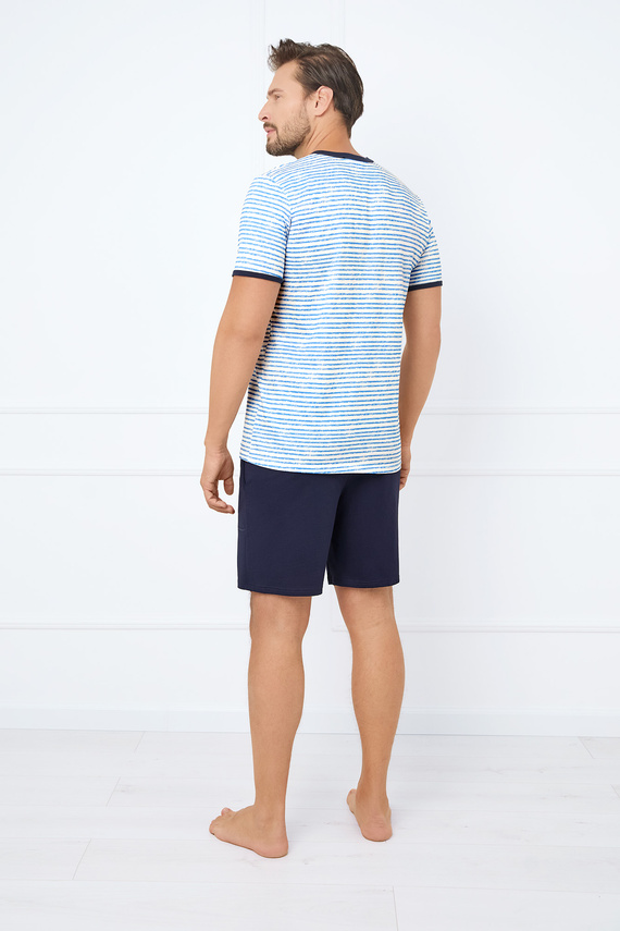 Flota Herren Kurzarm-Pyjama, Shorts Italian Fashion - blau/grüner Druck