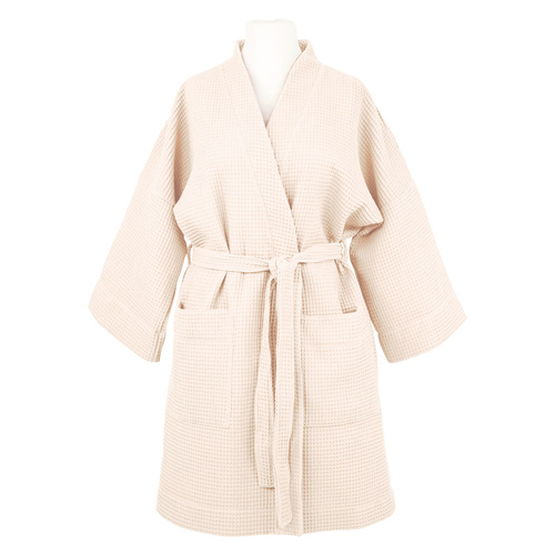 Eevi-Waffel-Bademantel aus Baumwolle – Ecru