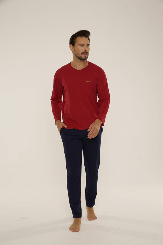 683 Kevin Forex Herren Schlafanzug - kastanienbraun - marineblau