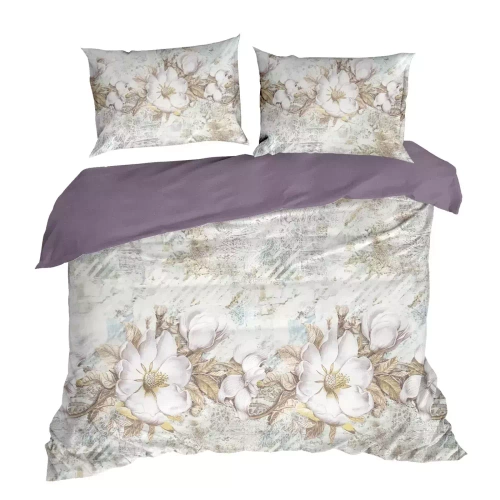 Frühling 26 Blumen Satinbettwäsche Eurovorhänge creme/lila