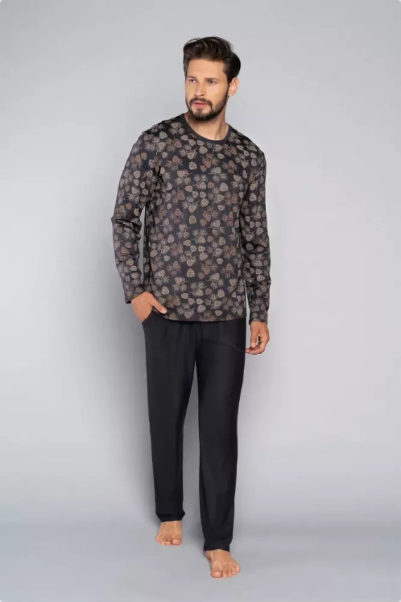 Pinus Herren Schlafanzug mit langen Ärmeln, lange Hose Italian Fashion- print/graphite