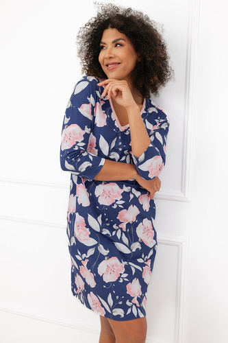 Nachthemd Italian Fashion Entina Baumwolle Blumen 3/4-Arm V-Ausschnitt
