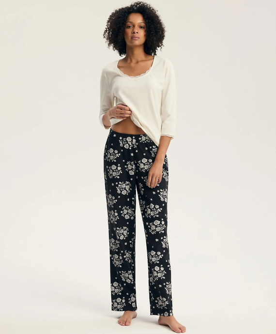 Henderson Greta 45423 Damen-Pyjama 100% Baumwolle 3/4-Arm Spitze Creme