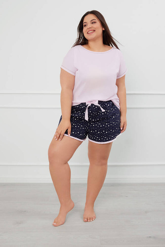 Libra Damen Schlafanzug mit kurzen Ärmeln, Shorts Italian Fashion - rosa/print 