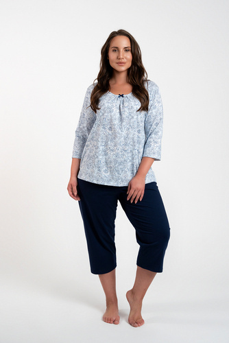 Antonia Damen Schlafanzug 3/4 Ärmel, 3/4 Hose Italian Fashion - blau/grüner Druck