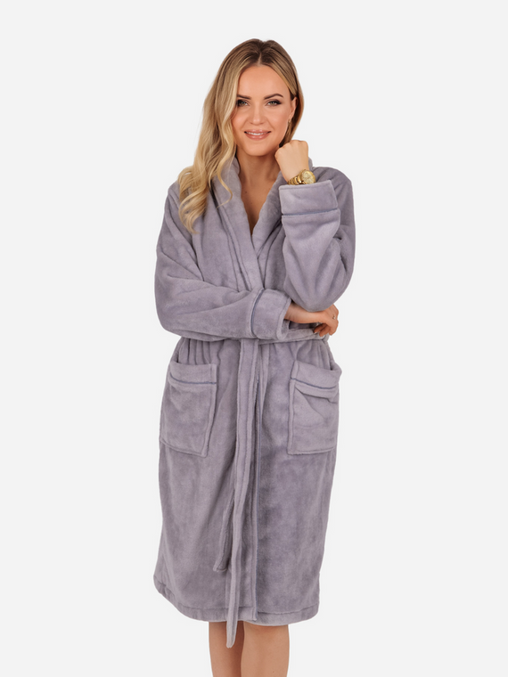 Rosa Damen-Fleece-Bademantel ByShelly – hellgrau