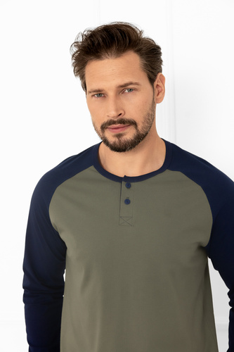 Alexander Herren Schlafanzug Italian Fashion oliv - Baumwolle, lang. ärmel und Hosen