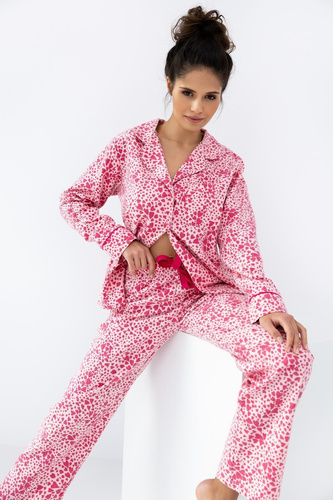 Giuliana Sensis Damenpyjama, rosa – Baumwolle, Flanell, Herzmuster