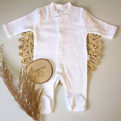 PA083 Mamatti gestreifter Babystrampler – weiß