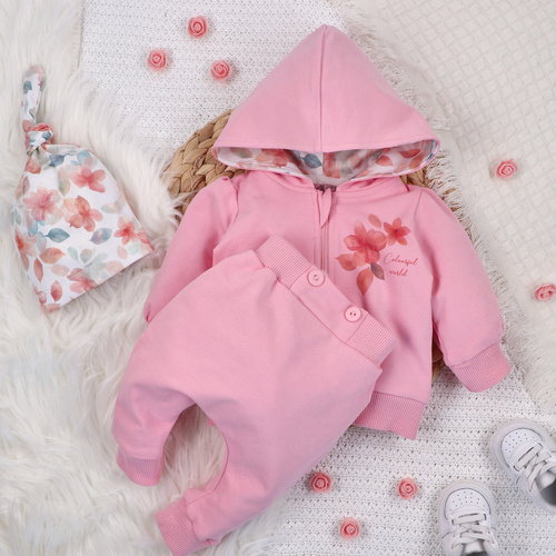 ABN-5426 Bunte Blumen Nini Jogginghose aus Bio-Baumwolle, rosa