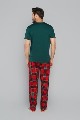 Narvik Herren Kurzarm-Pyjama, lange Hose Italienische Mode- grün/print