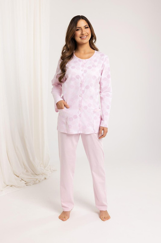 710 Regina Damenpyjama, rosa – Baumwolle, lange Ärmel, Knöpfe, klassischer Komfort