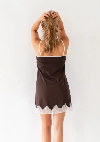 Unterkleid Dkaren Sendi 2 aus Baumwolle mit Spitze und verstellbaren Trägern – schokoladenbraun