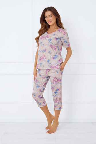 Genua Damen Pyjamas kurze Ärmel, 3/4 Hose Italienische Mode - Druck 