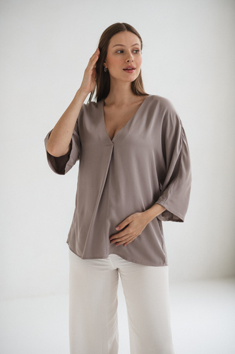 Mamafullness Milk&Love Umstands-Stillbluse, Beige – Viskose, 3/4 Ärmel, Übergröße