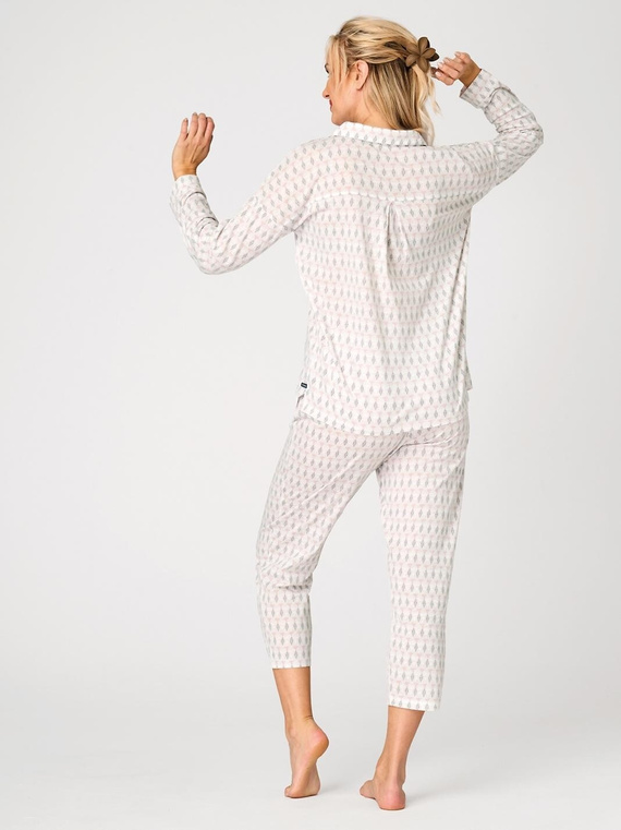 Damen Pyjama LNS 879 Key aus Baumwolle Beige mit Knopfleiste und Pastellmuster