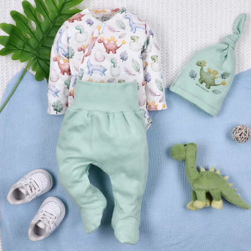 ABN-5573 Dino Explorer Baby-Schlafanzug Nini mint | Bio-Baumwolle, bequemer Schnitt