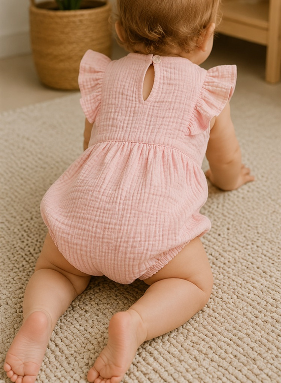 Mamatti Baby-Musselin-Strampler RA50206, luftiges Rosa