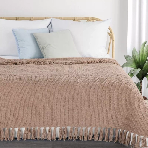 Suzi Decke, Tagesdecke, gewebt mit Fransen, Eurocurtains, beige