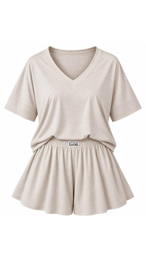 Luna 1313 Damen-Pyjama beige 100% Baumwolle, Shirt und kurze Hose