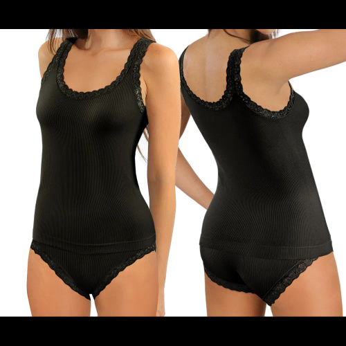 Damen Top Sesto Senso 6109 Spitze nahtlos elastisch bequem black