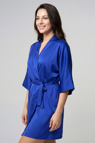 Unikat Elodie Damen Satin-Bademantel 3/4 Chabrowy, zum Binden