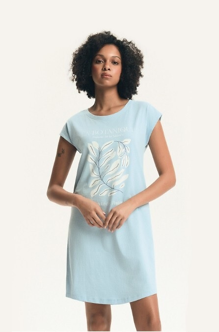 Damen-Nachtkleid 45183 Estes, 100% Baumwolle, Kurzarm, Rundhalsausschnitt, Lockerer Schnitt