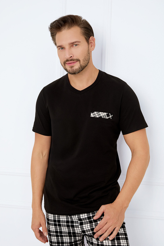 Klark Herren Kurzarm-Pyjama, Shorts Italian Fashion - schwarz/print