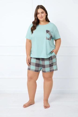 Sandra Damen Kurzarm-Pyjama, kurze Hose Italian Fashion - helltürkis