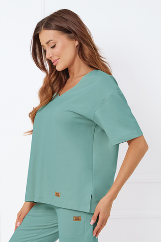 Caro Kurzarmbluse Italian Fashion - Salbei 